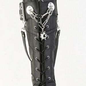 Black Lace-Up Knee-High Boots with Silver Accents